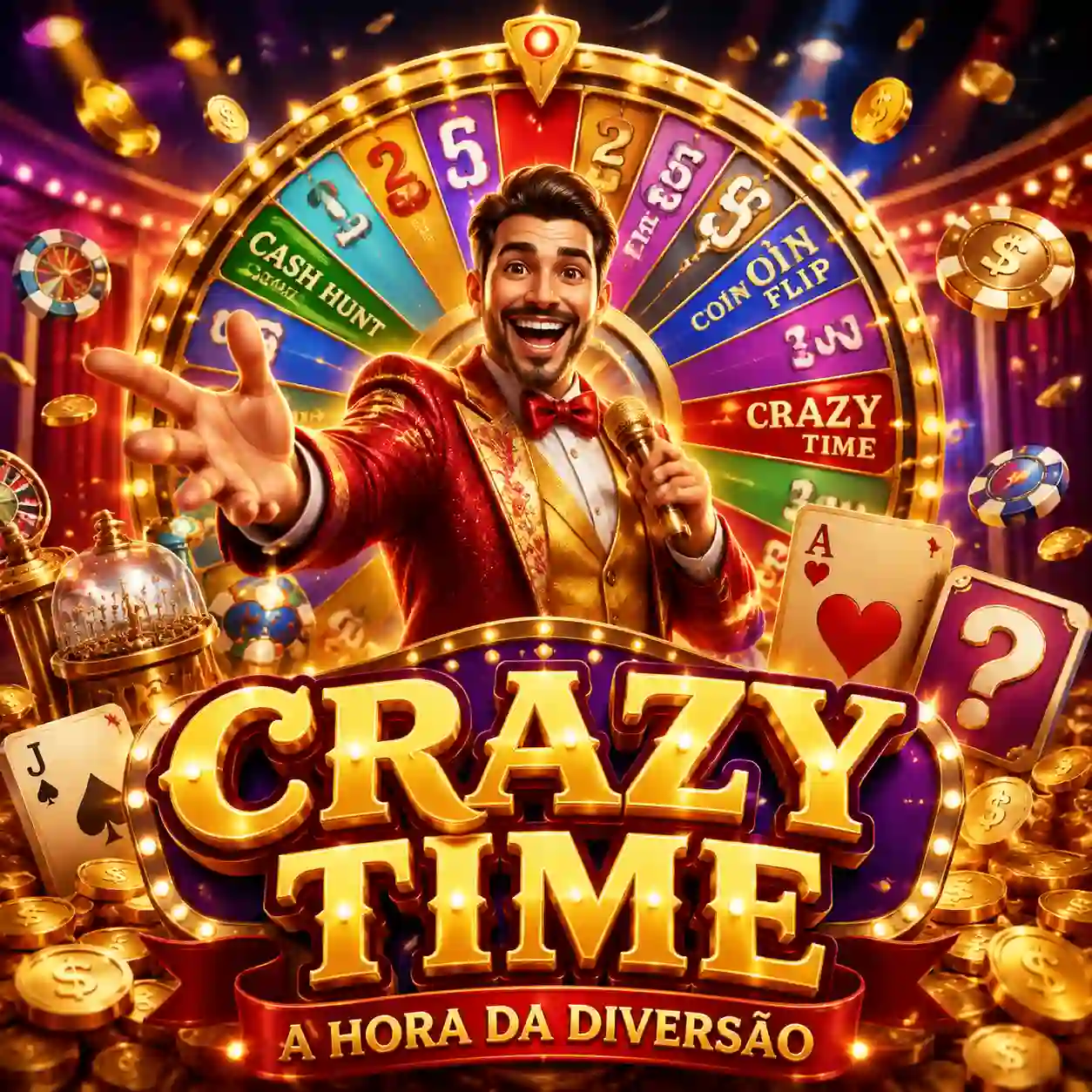 Roda do Crazy Time com multiplicadores coloridos